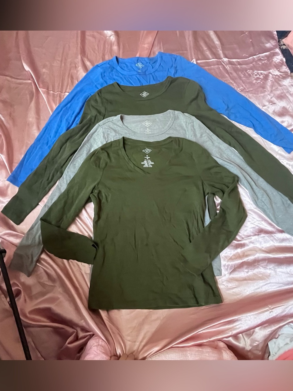 St. John's Bay Long-Sleeve Crewneck Tops — Olive, Heather Gray, Blue